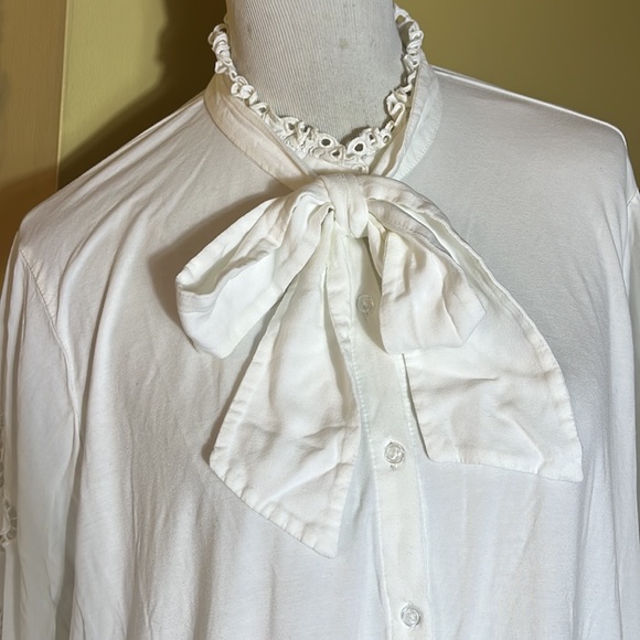 ANTHROPOLOGIE Lea & Viola Size 3X White Poet Blouse Tunic PussyBow Stretch $120 - Picture 15 of 16